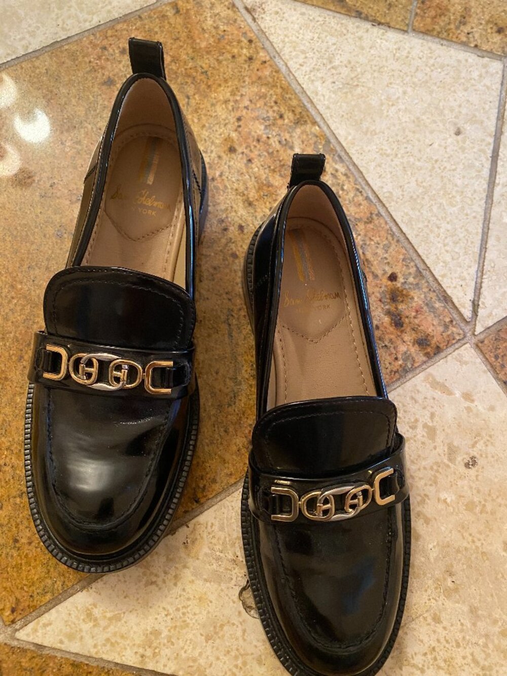 Sam Edelman Women's Christy Black Patent Leather Slip-On Loafer Shoe